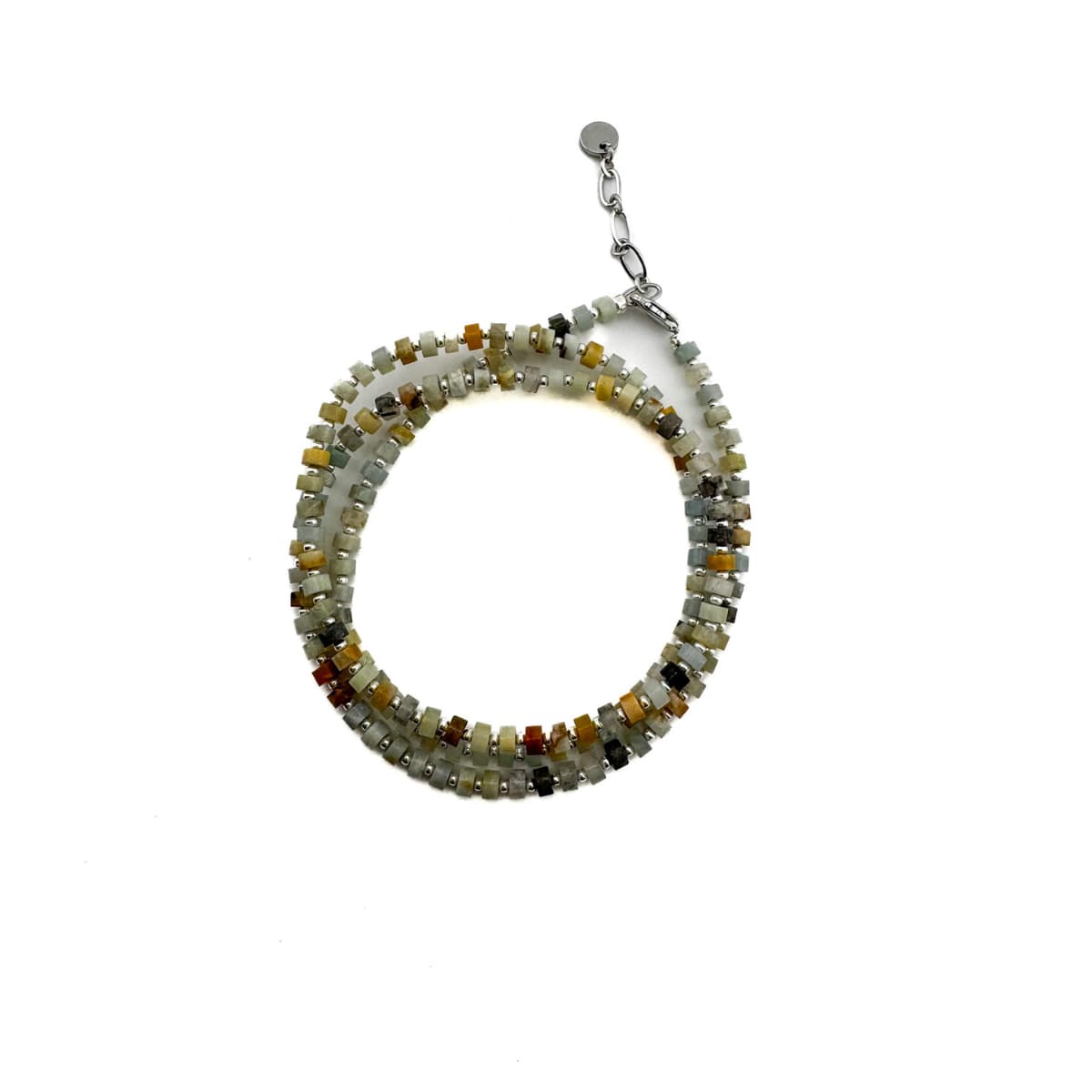 Beaded bracelet with multicolor stones on a white background