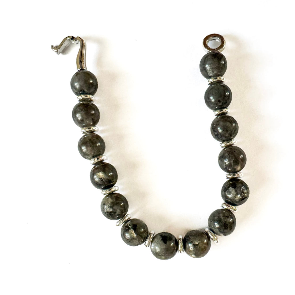 Beaded necklace with a white background