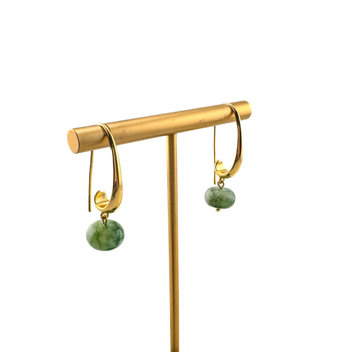 Drop Moss Agate Earrings - Handmade by Mella - Gold - plated - 