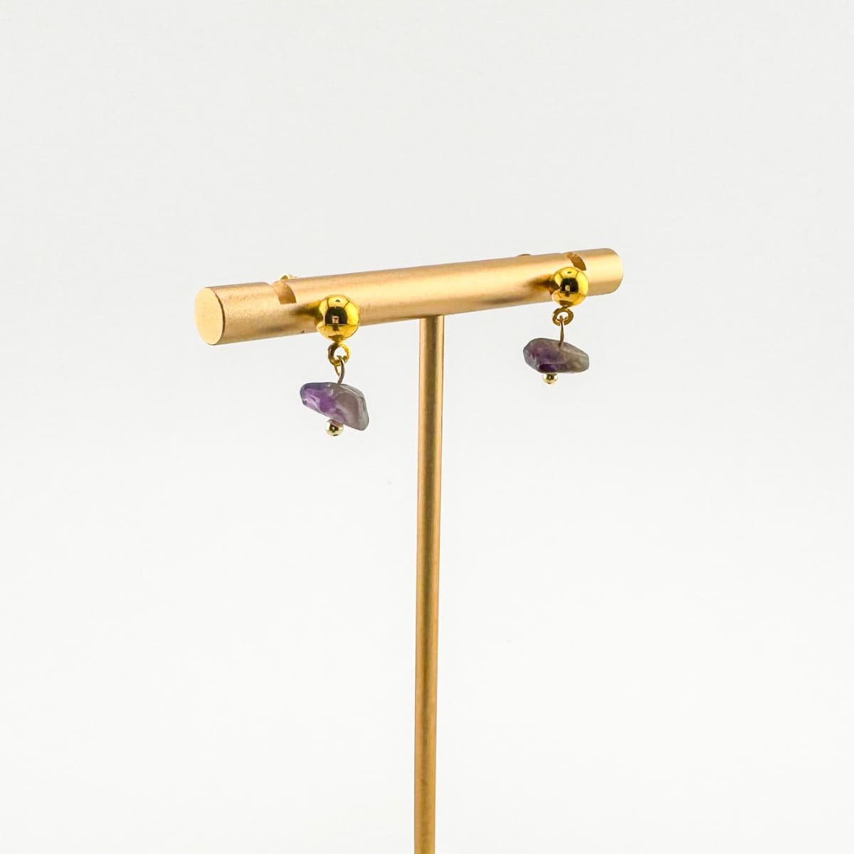 Fishbone Amethyst Stud Earrings - Handmade by Mella - Fishbone - 14K Gold Plated - 