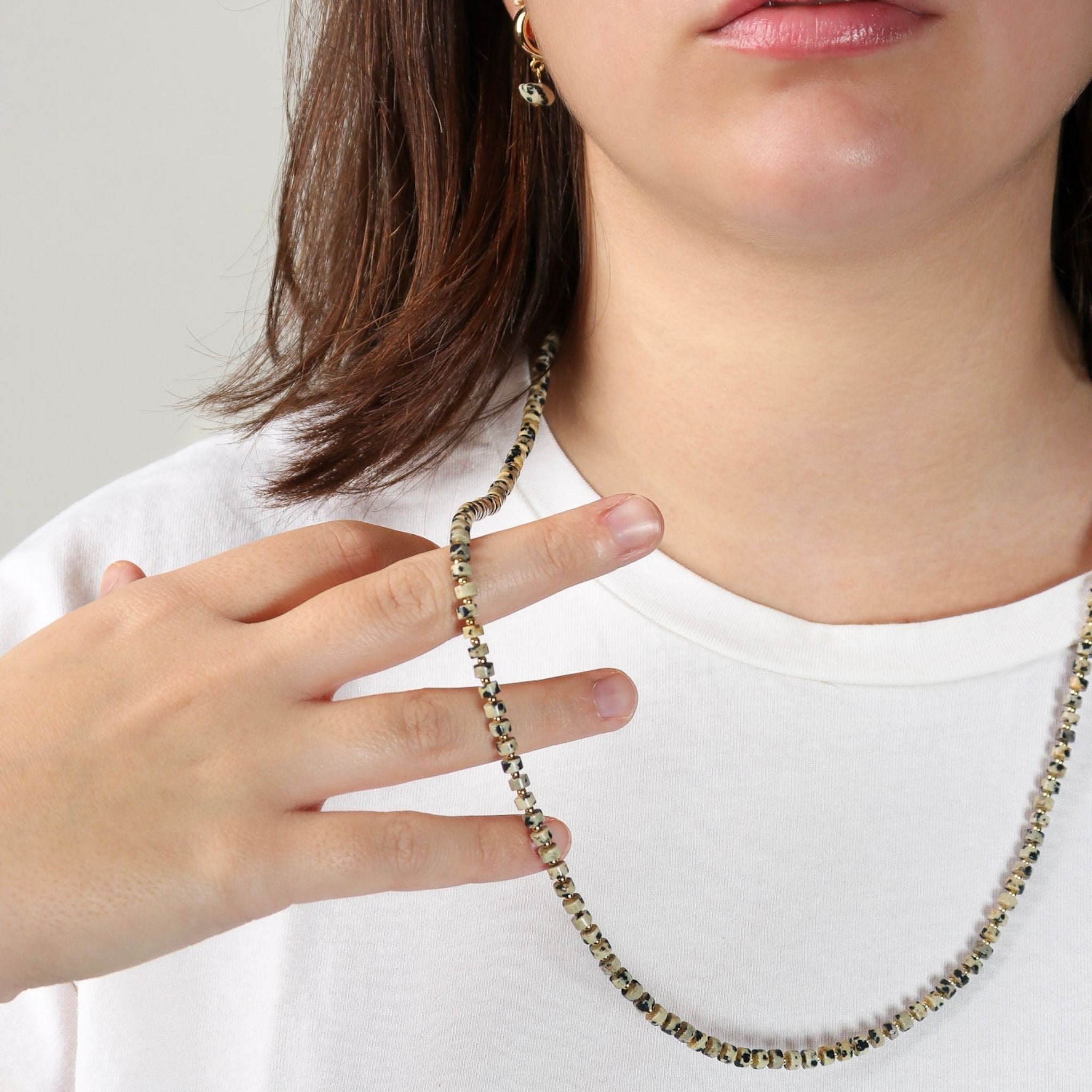 Fishbone Dalmatian Jasper Necklace - Handmade by Mella - necklace - 