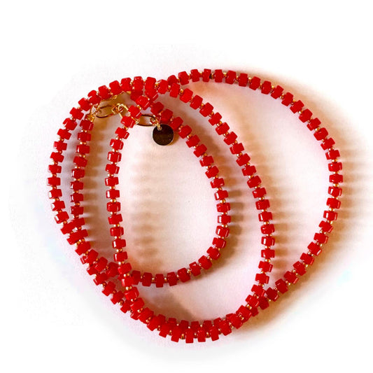 Fishbone Red Coral Necklace - Handmade by Mella - Necklaces - 
