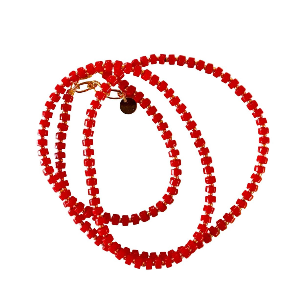 Fishbone Red Coral Necklace - Handmade by Mella - necklace - 