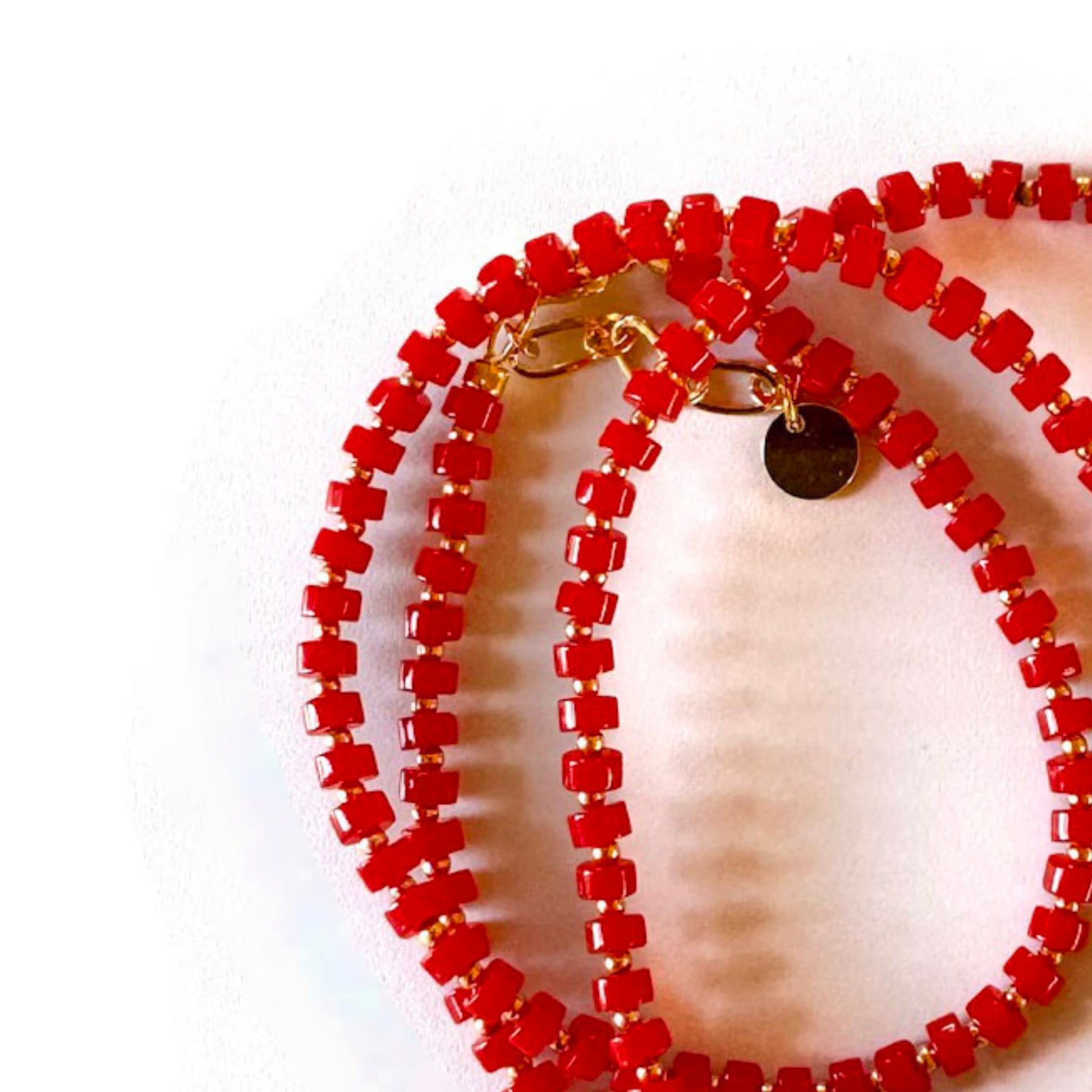 Fishbone Red Coral Necklace - Handmade by Mella - Necklaces - 