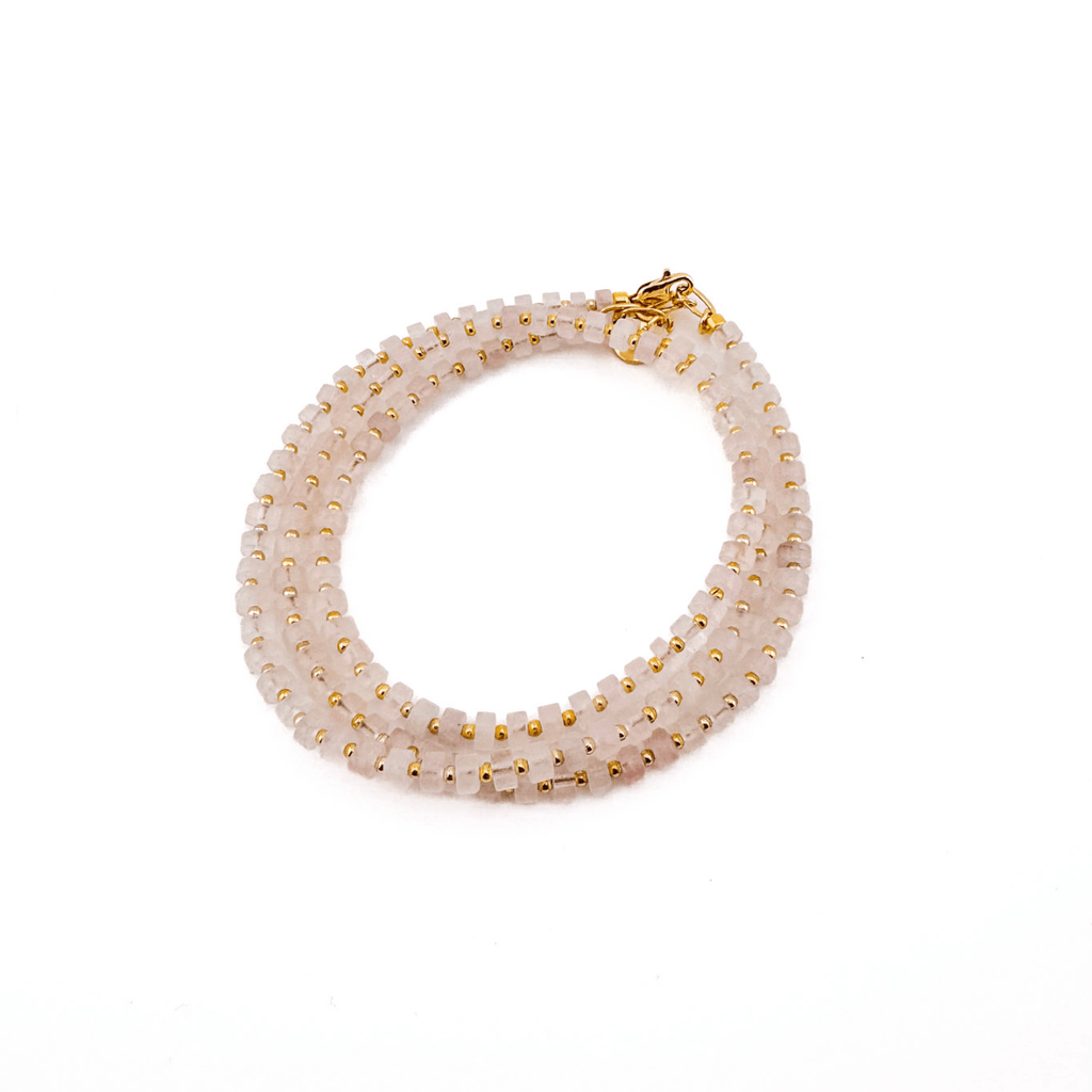 Fishbone Rose Quartz Necklace - Handmade by Mella - necklace - 