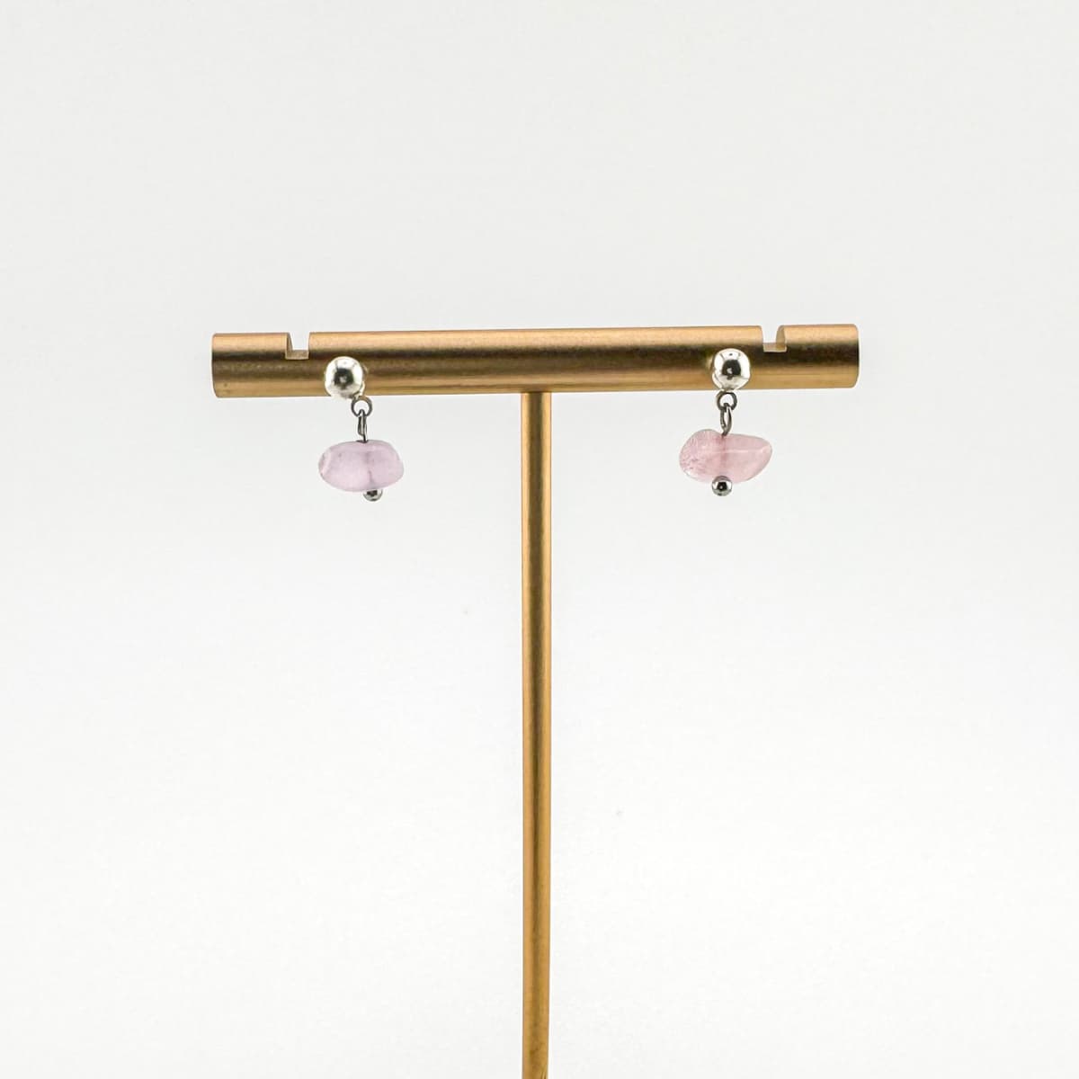 Fishbone Rose Quartz Stud Earrings - Handmade by Mella - Fishbone - Sterling Silver - 