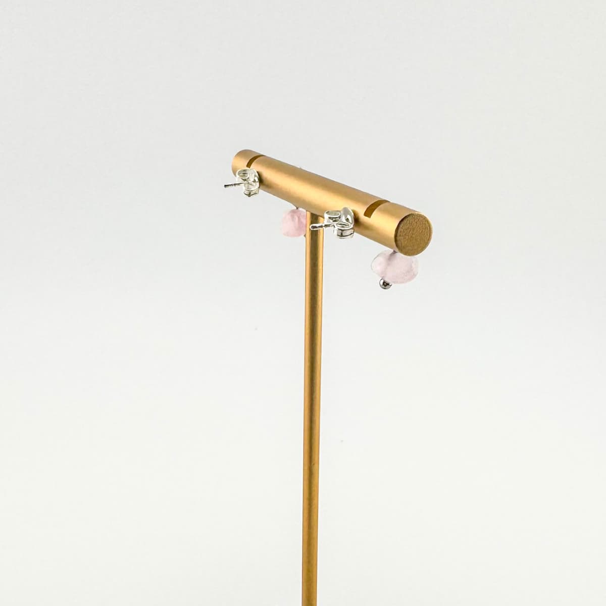 Fishbone Rose Quartz Stud Earrings - Handmade by Mella - Fishbone - Sterling Silver - 