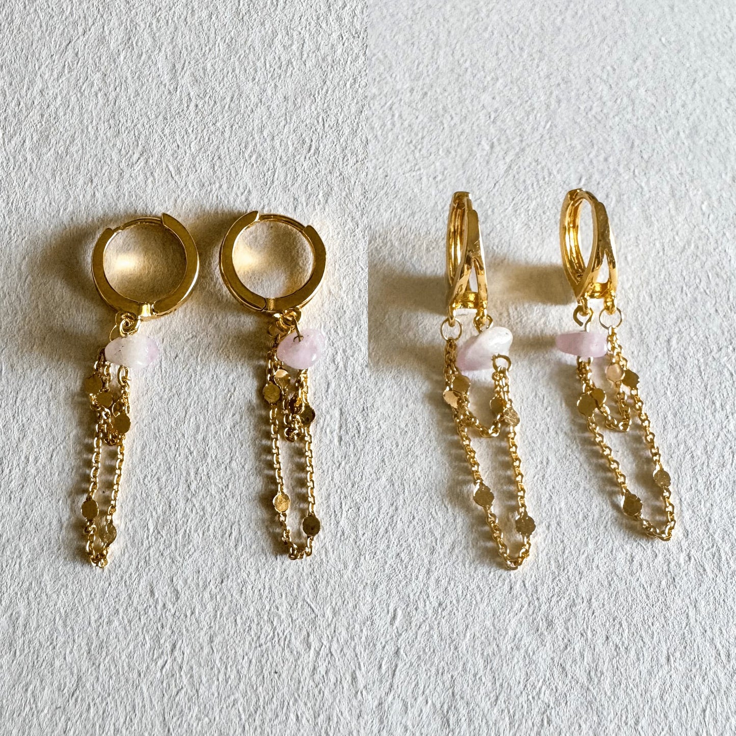 Flow Earrings - Handmade by Mella - Earrings - Rose Quartz - 