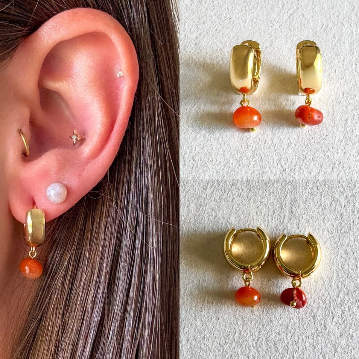 עגילי לונה - Handmade by Mella - Earrings - קרניליאן - 