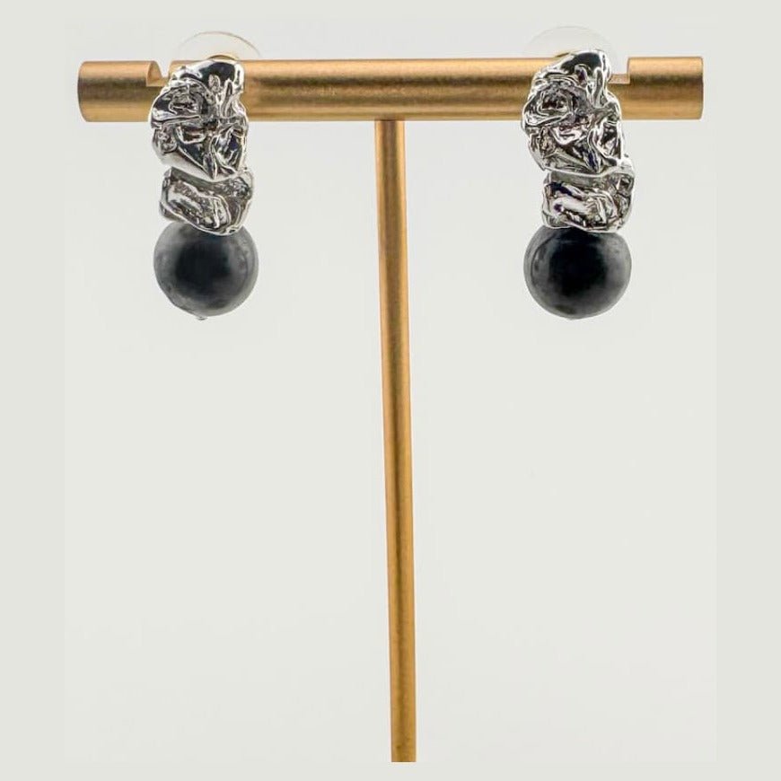 עגילי רויאל לברדורייט - Handmade by Mella - Royal - ציפוי זהב 18 קראט -
